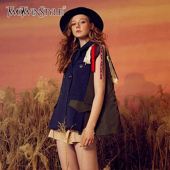 TWOTWINSTYLE Casual Hit Color Women's Vest Lapel Collar Short Sleeve Patchwork Tassel Loose Female Vests 2020 Fashion Clothing 
TWOTWINSTYLE Casual Hit Color Women's Vest Lapel Collar Short Sleeve Patchwork Tassel Loose Female Vests 2020 Fashion Clothing