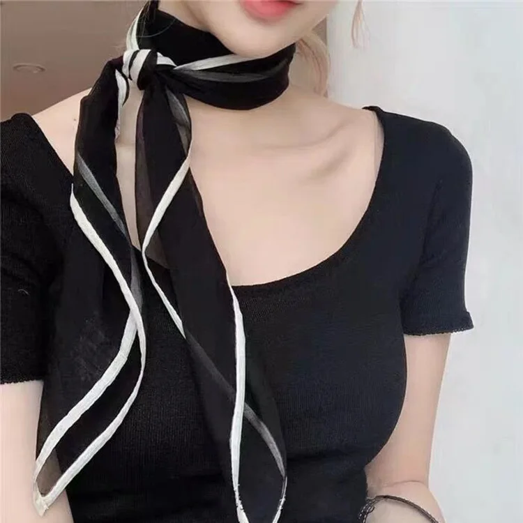 Solid Color Contrast Trim Women's Literary Scarf Spring Summer Small Black Fabric Square wrist tied hair band headscarf
Solid Color Contrast Trim Women's Literary Scarf Spring Summer Small Black Fabric Square wrist tied hair band headscarf