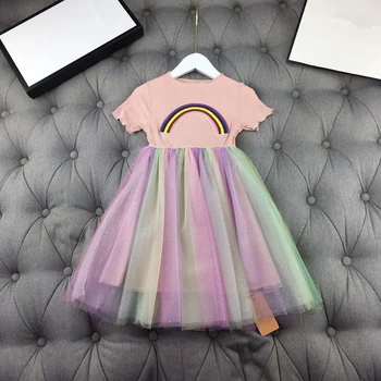 European and American parent-child outfit 2020 spring and summer new styles Short sleeve sequined rainbow mesh Girl's dress
European and American parent-child outfit 2020 spring and summer new styles Short sleeve sequined rainbow mesh Girl's dress