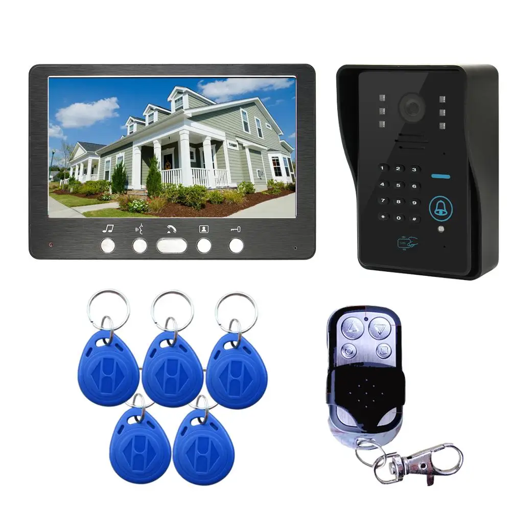 

7inch Video Door Phone Intercom Doorbell With RFID Password IR-CUT 1000TV Line Camera Wireless Remote Access Control System