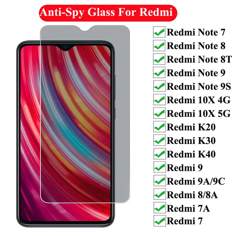 

Privacy Screen Protector For Xiaomi Redmi k40 K30 K20 Pro Note 9 8 10X Pro 9S 8T 8A 7A 9A Anti-Spy Tempered Glass for Note 9 Max