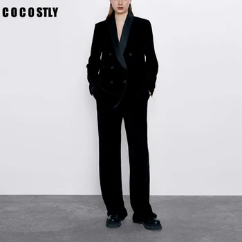Velvet ladies pant suits women's black double-breasted temperament suit two-piece suit blazers + trousers suit 2 pieces set
Velvet ladies pant suits women's black double-breasted temperament suit two-piece suit blazers + trousers suit 2 pieces set