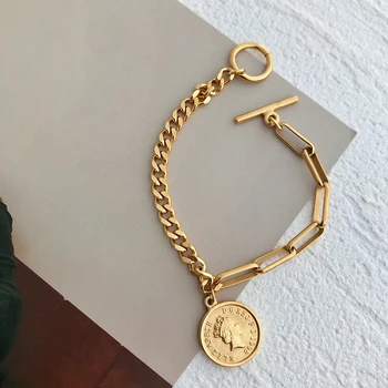 Peri'sbox Portrait Coin Chain Bracelets Toggle Clasp Think Link Bracelets for Women Gold Silver Color Titanium Steel Bracelets
Peri'sbox Portrait Coin Chain Bracelets Toggle Clasp Think Link Bracelets for Women Gold Silver Color Titanium Steel Bracelets
