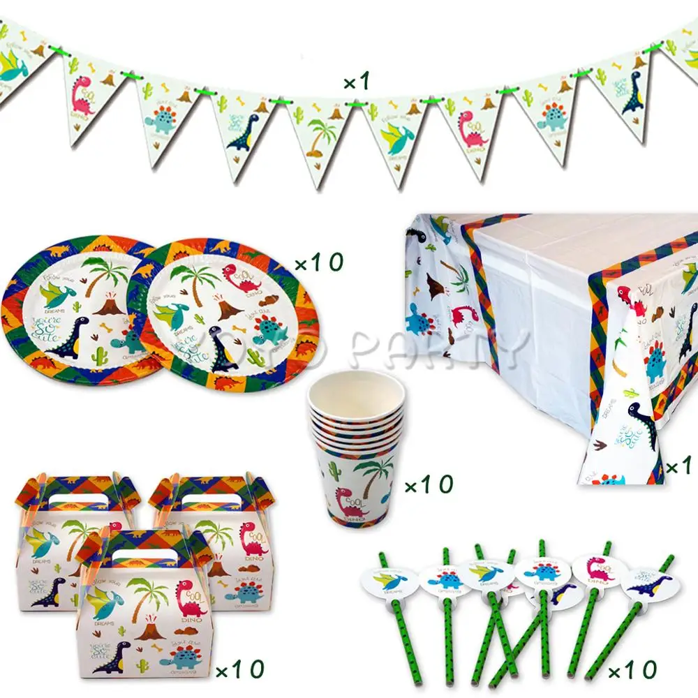42Pcs for 10kids Dinosaur Dino theme birthday party supplies tableware set, plate+cup+straw+banner+tablecover ect
42Pcs for 10kids Dinosaur Dino theme birthday party supplies tableware set, plate+cup+straw+banner+tablecover ect