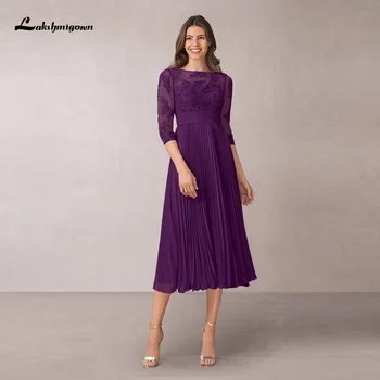 Charming Short Purple Lace Mother of the Bride Dresses Three Quarter Sleeves Wedding Party Gowns Tea Length Pleating Plus Size
Charming Short Purple Lace Mother of the Bride Dresses Three Quarter Sleeves Wedding Party Gowns Tea Length Pleating Plus Size
