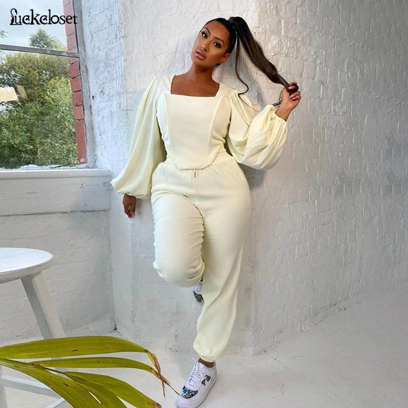 Women Lantern Sleeve Two Piece Set Square Collar High Waist Drawstring Sweatpants Casual Pants Set Female Solid Tracksuit
Women Lantern Sleeve Two Piece Set Square Collar High Waist Drawstring Sweatpants Casual Pants Set Female Solid Tracksuit