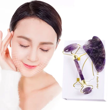 Amethyst Facial Neck Massage Face Roller Gua Sha Tool Set Natural Stone Jade Roller Slimming Anti Wrinkle Cellulite Beauty Tools
Amethyst Facial Neck Massage Face Roller Gua Sha Tool Set Natural Stone Jade Roller Slimming Anti Wrinkle Cellulite Beauty Tools