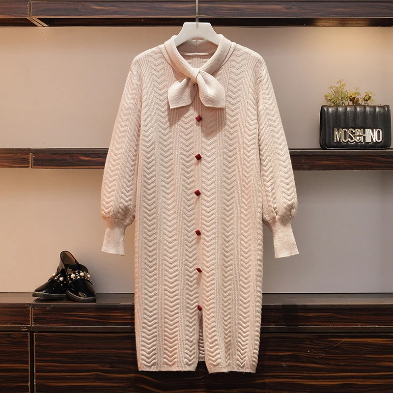 2019 Fall Winter Plus Large Size Women's Knitted Medium-Length Loose Dress Female Long Sleeve Bow Collar Sweater Bottom Dresses 
2019 Fall Winter Plus Large Size Women's Knitted Medium-Length Loose Dress Female Long Sleeve Bow Collar Sweater Bottom Dresses