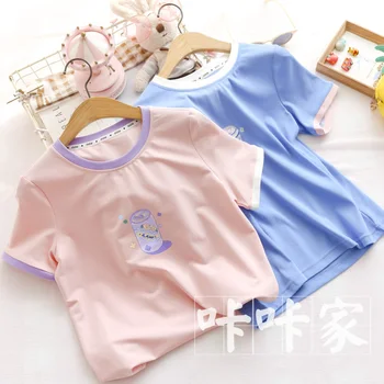 Summer new Japanese Soft Sister Girls Sweet Cartoon Print T-shirt Round neck Color matching Short sleeve Short Pullover Tops
Summer new Japanese Soft Sister Girls Sweet Cartoon Print T-shirt Round neck Color matching Short sleeve Short Pullover Tops