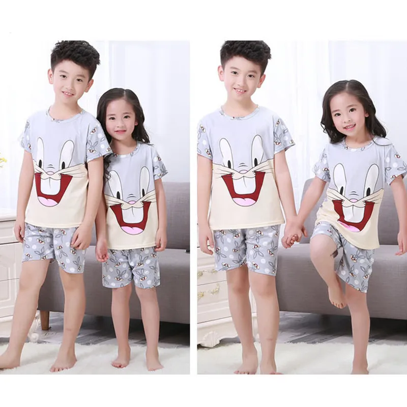 Kids Pajamas Sets Summer Children Girls Boys Suits Nightwear Cartoon Short Sleeve Casual Nightgown Suits Clothing A0132