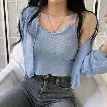 Knitted Camisole + Cardigan Sweetly Women 2 Piece Set Solid Long Sleeve Slim Female Cardigans 2020 Autumn Fashion Ladies Clothes
Knitted Camisole + Cardigan Sweetly Women 2 Piece Set Solid Long Sleeve Slim Female Cardigans 2020 Autumn Fashion Ladies Clothes