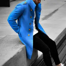 

Blue Long Overcoat Man 2021 Men's Wool Blend Cool Trench Coat Male Bussiness OL Casual Fashion Autumn Fall Outwear 3XL Winte