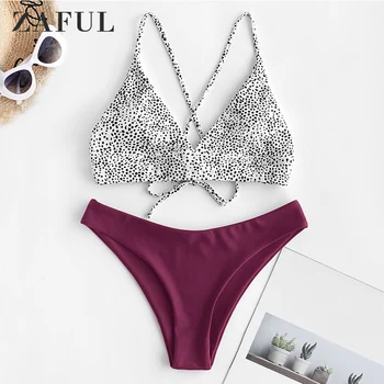 ZAFUL Sexy Swimwear Dalmatian Dot Crisscross Lace-Up Bikini Swimsuit Bikini Set Wire Free Padded Mid Waisted Women Beach Wear
ZAFUL Sexy Swimwear Dalmatian Dot Crisscross Lace-Up Bikini Swimsuit Bikini Set Wire Free Padded Mid Waisted Women Beach Wear