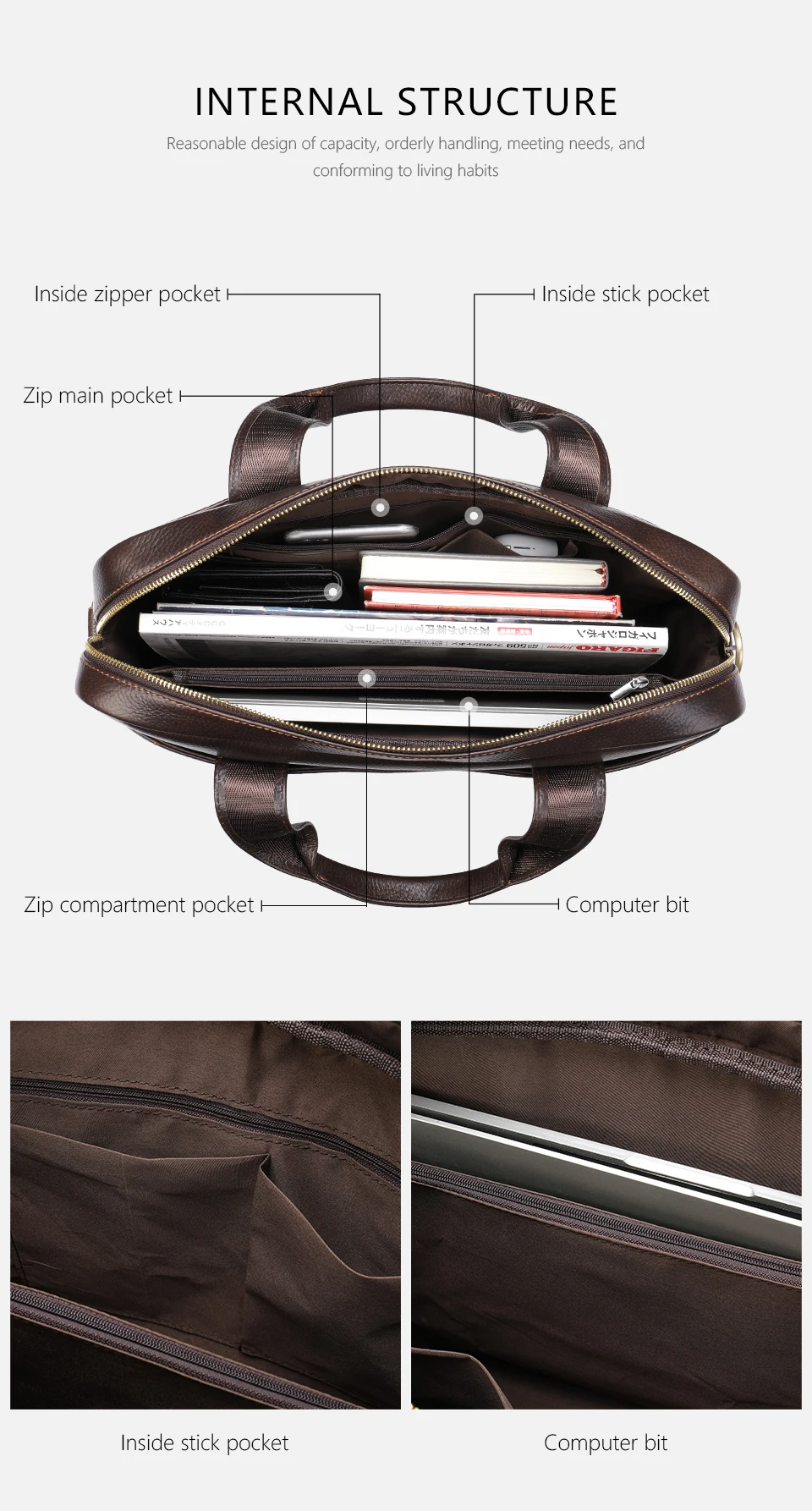 Fashion Business Briefcase Bags Mens Leather Briefcases Men Leather