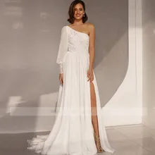 Sexy One Shoulder Wedding Dress 2021 Chiffon High Split One Sleeve Lace Appliques Court Train Charming For Women Robe De Rustic
Sexy One Shoulder Wedding Dress 2021 Chiffon High Split One Sleeve Lace Appliques Court Train Charming For Women Robe De Rustic