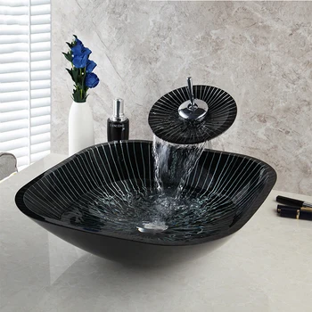 Bathroom Sink Basin Faucet Set Tempered Glass Hand Painted Stripe Basin Single Hole Deck Mount Waterfall Tap Mixer Faucet
Bathroom Sink Basin Faucet Set Tempered Glass Hand Painted Stripe Basin Single Hole Deck Mount Waterfall Tap Mixer Faucet