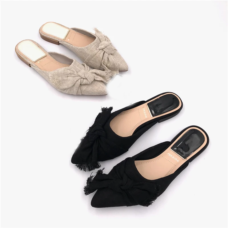 women autumn slippers pointed toe bow-knot close toe low heel mule slides breathable mesh flipflops shallow lazy slip on sandals
women autumn slippers pointed toe bow-knot close toe low heel mule slides breathable mesh flipflops shallow lazy slip on sandals
