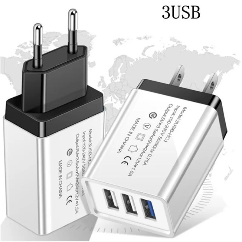 

UVR 3 Ports EU US Mobile Phone Charger 2.1A Plug Power Adapter for iPhone Samsung HTC Huawei Cell Phone Dual USB Travel charger