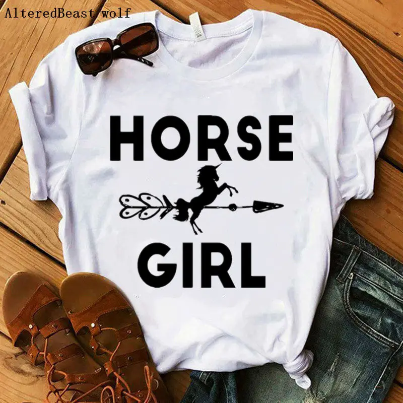 Просто Девушка Печать лошадь футболка Женская s модная повседневная забавная