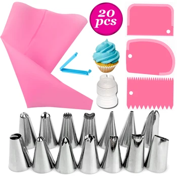 20 Pcs/set DIY Silicone Icing Piping Cream Pastry Bags Reusable Pastry Bag Tips +14 Nozzle Set Cake Decorating Kitchen Tools
20 Pcs/set DIY Silicone Icing Piping Cream Pastry Bags Reusable Pastry Bag Tips +14 Nozzle Set Cake Decorating Kitchen Tools