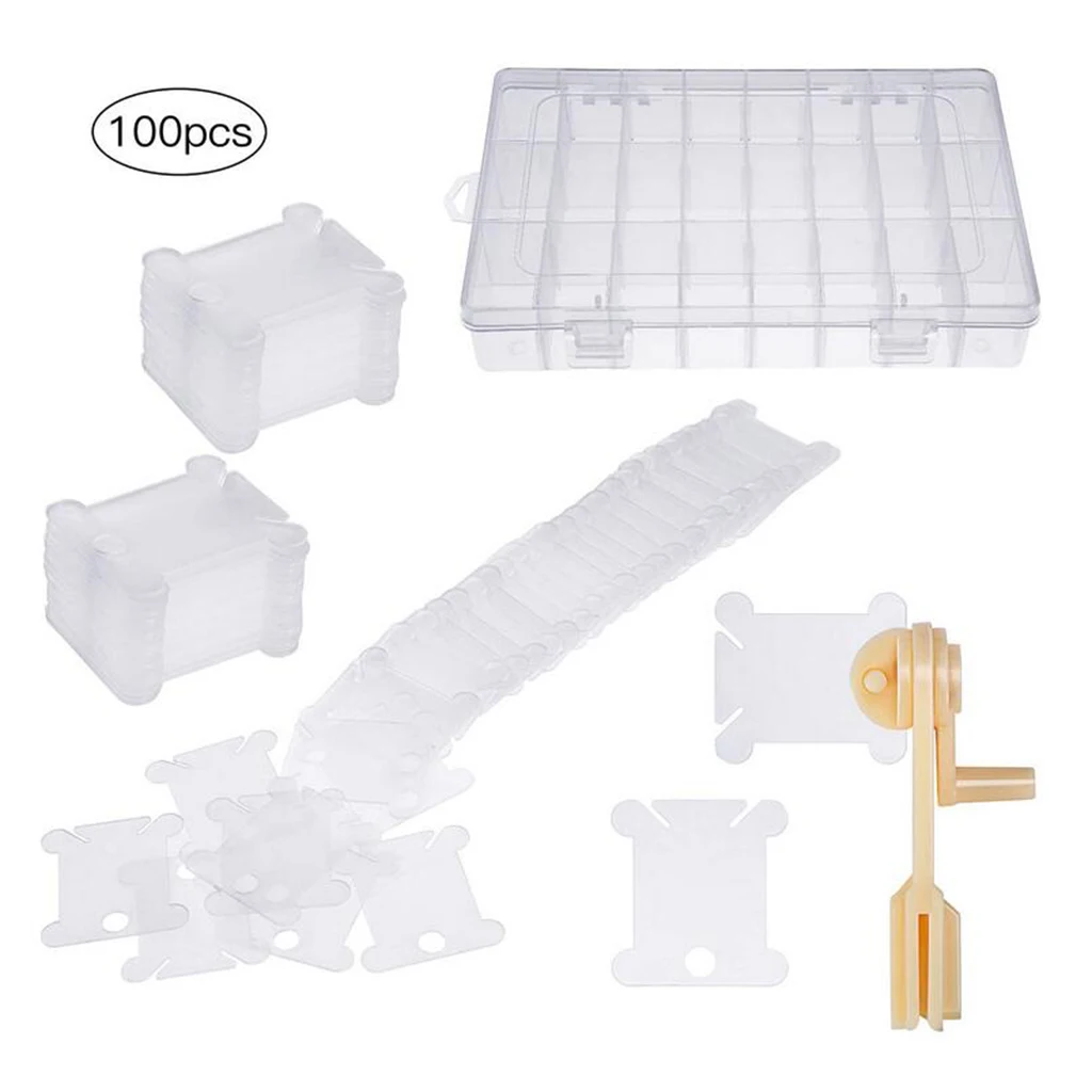 100 Plastic Floss Bobbins Cross Stitch Embroidery Thread Winding Cards Craft DIY Sewing Set with Bobbin Winder and Storage Box 100 Plastic Floss Bobbins Cross Stitch Embroidery Thread Winding Cards Craft DIY Sewing Set with Bobbin Winder and Storage Box