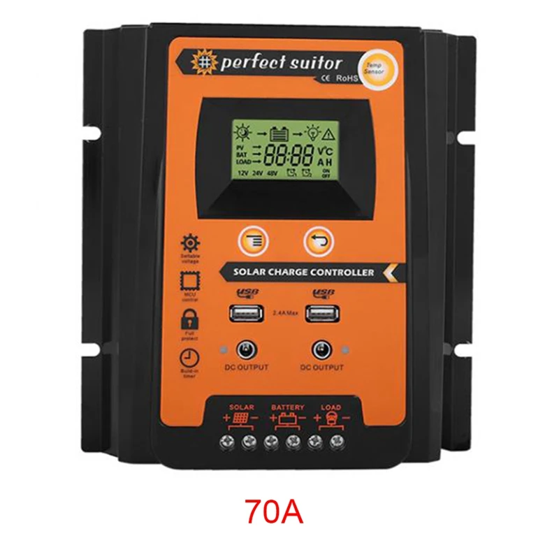 Charge Controller 12V24V Solar Charge Controller Solar Panel Battery Regulator Dual Usb Lcd Display Top Quality-70A
Charge Controller 12V24V Solar Charge Controller Solar Panel Battery Regulator Dual Usb Lcd Display Top Quality-70A