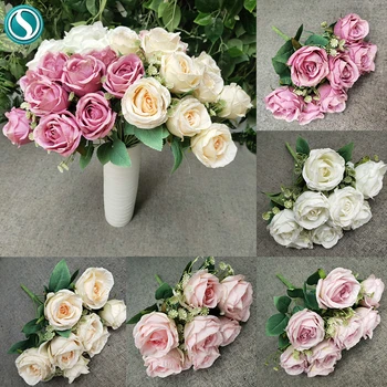 5pcs/bag pink silk rose artificial flower 9 head wedding flowers for bride hand silk blooming peony fake flowers home decoration
5pcs/bag pink silk rose artificial flower 9 head wedding flowers for bride hand silk blooming peony fake flowers home decoration