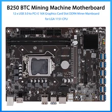 B250 D'exploitation Minière BTC Carte Mère Lga 1151 Soutien 12 PCI-E16X Carte Graphique Graphique GPU DDR4 Sata3.0 ETH Ethereum Mineur Bitcoin Plate-Forme=