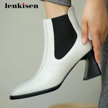 Lenkisen Chelsea boots genuine leather stretch high street fashion square toe high strange heel zipper slip on mature boots L16
Lenkisen Chelsea boots genuine leather stretch high street fashion square toe high strange heel zipper slip on mature boots L16