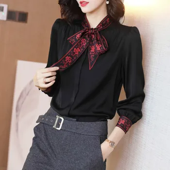 elegant women print bow satin shirts office work wear white satin tops female print white satin blouses
elegant women print bow satin shirts office work wear white satin tops female print white satin blouses