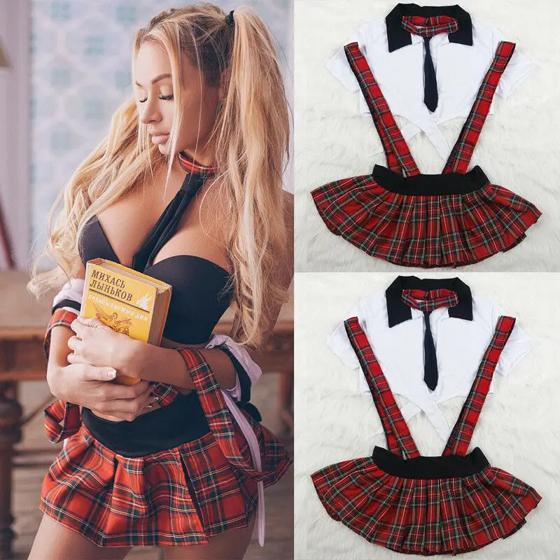Sexy Women Ladies Naughty High School Girl Plaid Strapless Short Sleeve Crop Tops+Straps Fancy Skirt 2pcs Costume Outfit Cosplay
Sexy Women Ladies Naughty High School Girl Plaid Strapless Short Sleeve Crop Tops+Straps Fancy Skirt 2pcs Costume Outfit Cosplay