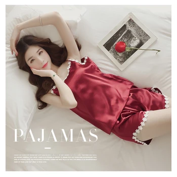 Pyjamas women Sling Sleep Pajama Set Sexy Breathable Satin Sleepwear Women Summer pyjama femme Fashion Flower Nightgown 3 colors
Pyjamas women Sling Sleep Pajama Set Sexy Breathable Satin Sleepwear Women Summer pyjama femme Fashion Flower Nightgown 3 colors