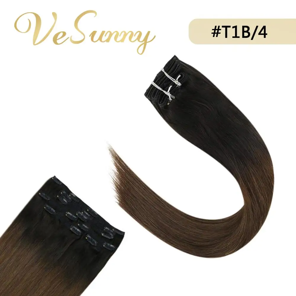 VeSunny Clip in Hair Extensions Machine Made Remy Human Hair 7pcs Double Weft Clip on Extensions Ombre Black Brown Color
VeSunny Clip in Hair Extensions Machine Made Remy Human Hair 7pcs Double Weft Clip on Extensions Ombre Black Brown Color