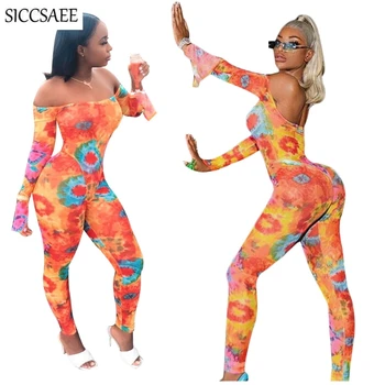 Tie Dye Printed Bandage Jumpsuits For Women Off Shoulder Backless Bodycon Bodysuit Flare Sleeve Sexy One Piece Overalls Leotard
Tie Dye Printed Bandage Jumpsuits For Women Off Shoulder Backless Bodycon Bodysuit Flare Sleeve Sexy One Piece Overalls Leotard