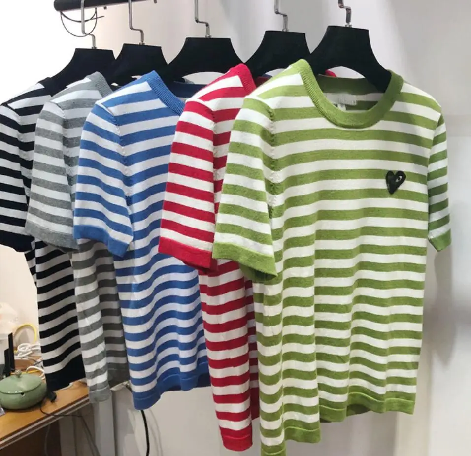 Spring and Summer New Love Small Eyes Embroidery Striped T-shirt Soft Wool Round Neck Short-sleeved Sweater T-shirt for Women
Spring and Summer New Love Small Eyes Embroidery Striped T-shirt Soft Wool Round Neck Short-sleeved Sweater T-shirt for Women