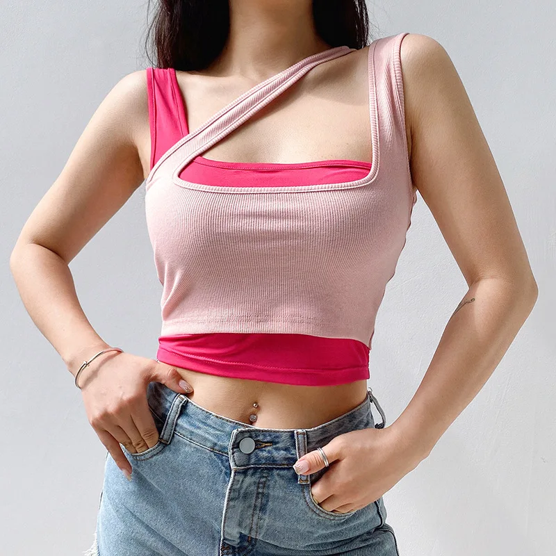 Summer Vest Hollow Out Sleeveless Tank Tops Double Color Patchwork Crop Tops Solid Color Tanks Square Collar Fashion Tops
Summer Vest Hollow Out Sleeveless Tank Tops Double Color Patchwork Crop Tops Solid Color Tanks Square Collar Fashion Tops