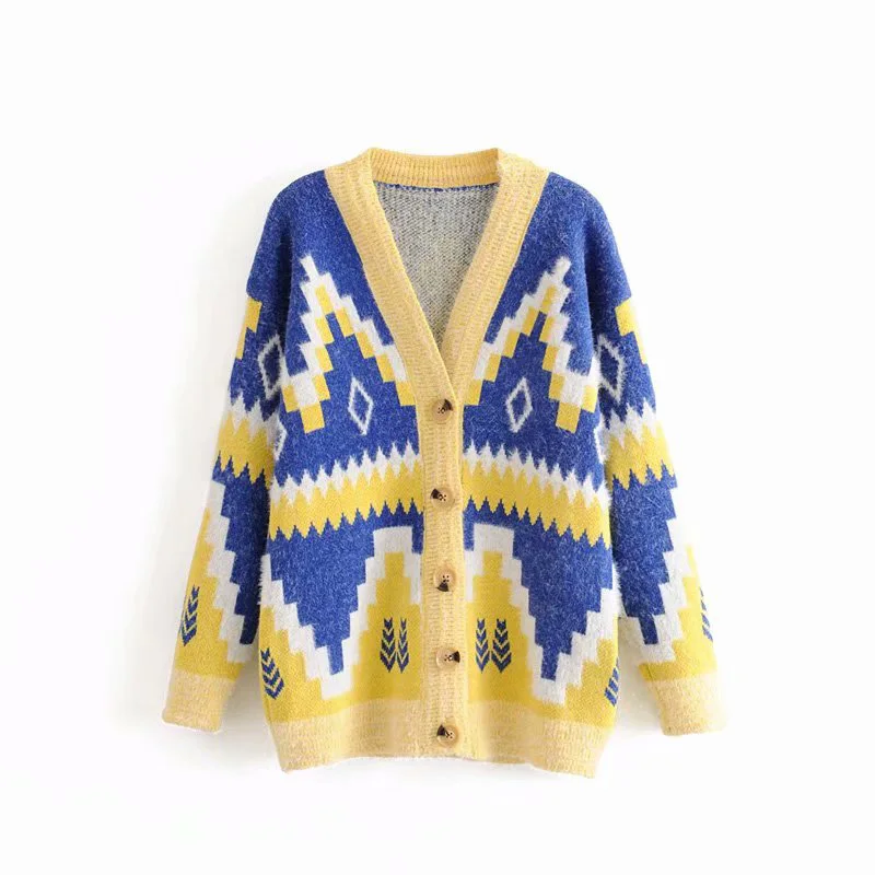 Knitted Cardigans Sweater Women's Autumn and Winter Full Sleeve Printed Geometric Sweater Casual Long Coat Cardigan Outwear
Knitted Cardigans Sweater Women's Autumn and Winter Full Sleeve Printed Geometric Sweater Casual Long Coat Cardigan Outwear