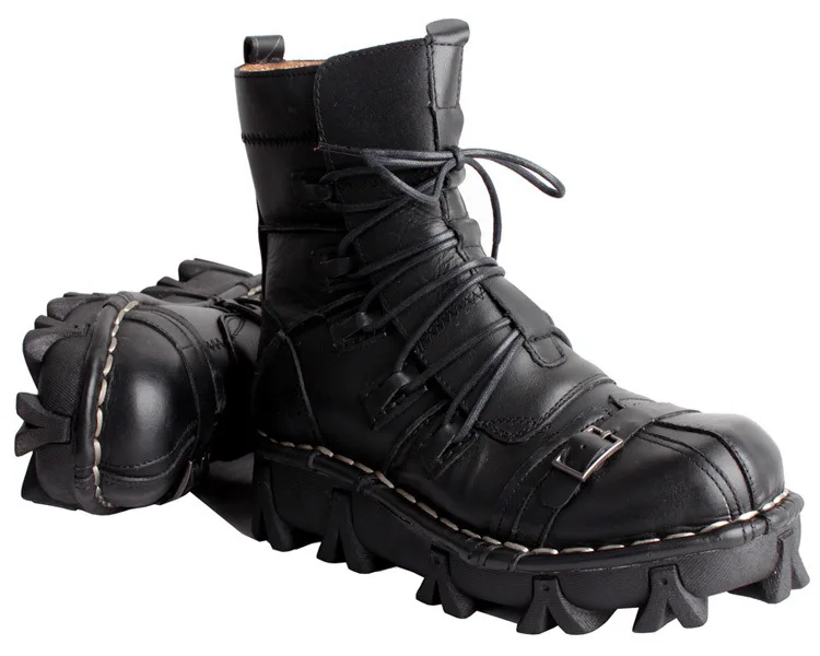 Men's Genuine Leather Skull Gothic Punk Combat Boots Motorcycle Leather Boots Men's Genuine Leather Skull Gothic Punk Combat Boots Motorcycle Leather Boots