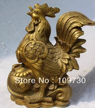 Frete grátis <<9 "bronze chinês riqueza dinheiro foo fu frango chook peso galo galo estátua(China)