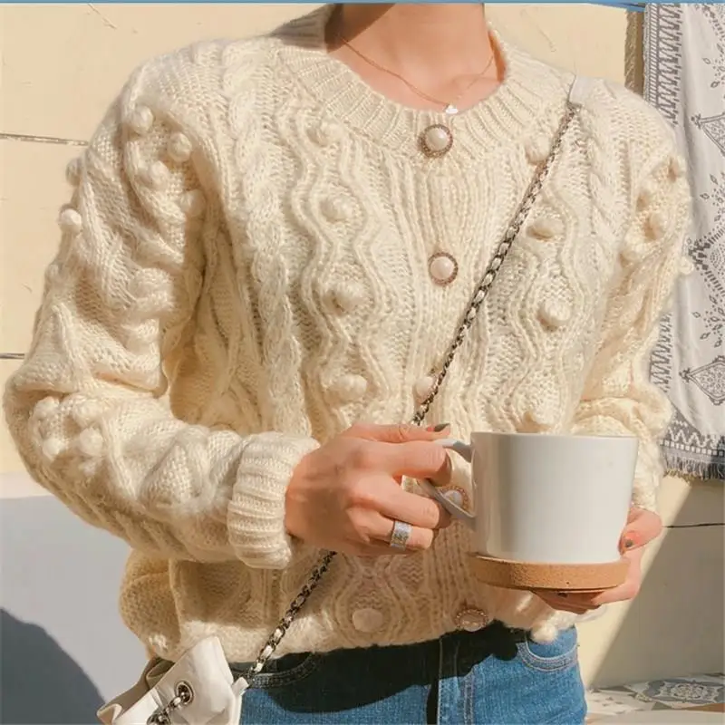 Women Twist Ball Thick Knit Cardigan Cardigans Autumn Preppy Style Beading Pearl Knitwear Sweater
Women Twist Ball Thick Knit Cardigan Cardigans Autumn Preppy Style Beading Pearl Knitwear Sweater