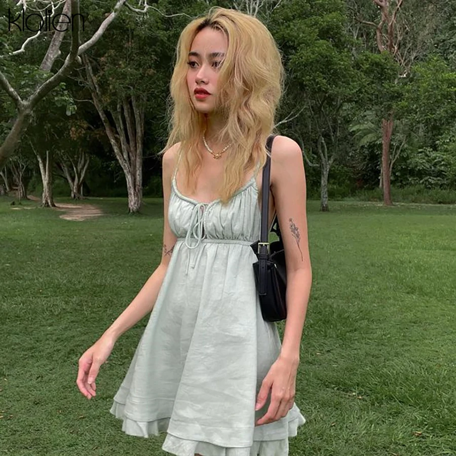FREE SHIPPING Parisian Summer Dress Solid A-Line Backless V Neck JKP4846