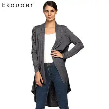 

Ekouaer Lady Women Cardgan Outwear Open Neck Long Sleeve Asymmetric Hem Loose Cardigans Coat