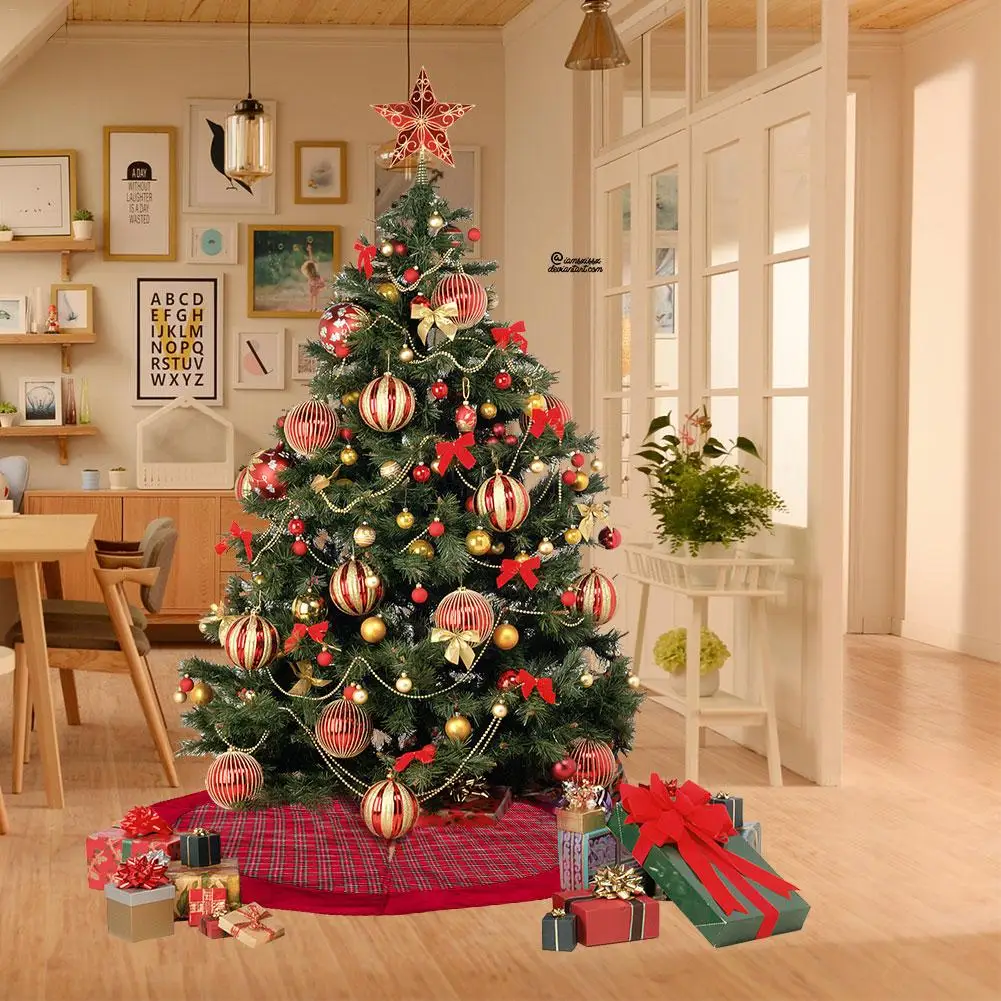 new arrival christmas tree skirt double plaid fabric velvet