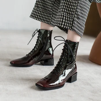 Classic Office ladies Ankle Boots Autumn Winter Square med Heeled Chelsea Boots Genuine Leather lace up Shoes Woman
Classic Office ladies Ankle Boots Autumn Winter Square med Heeled Chelsea Boots Genuine Leather lace up Shoes Woman