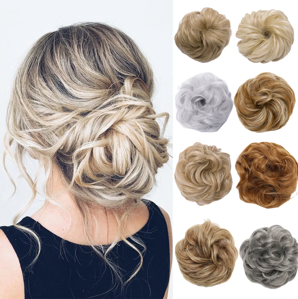 

HAIRRO Girls Straight Donut Chignon Hairpieces Synthetic Ombre Elastic Updo Chignon Fluffy Messy Scrunchies Hair Bun For Women