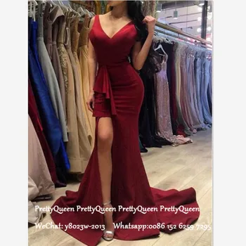 Burgundy Ruffles High Low Evening Dress Formal Long Sweep Train Deep V Neck Prom Dresses Party Robe De Soiree 
Burgundy Ruffles High Low Evening Dress Formal Long Sweep Train Deep V Neck Prom Dresses Party Robe De Soiree
