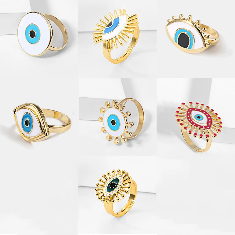 7 Styles Sun Evil Eyeopen Ring Metal Round Blue Turkish Adjust Rings For Women Men Fashion Jewelry Dropshipping | Украшения и