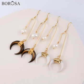 BOROSA Boho Handmade Double Horn Shell Pearl Dangle Earring Gold Color Natural White Pearl Shell Drop Earring for Women HD0357
BOROSA Boho Handmade Double Horn Shell Pearl Dangle Earring Gold Color Natural White Pearl Shell Drop Earring for Women HD0357