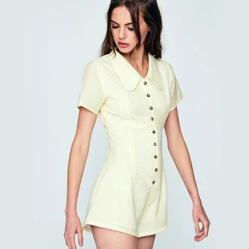 Vintage Button Solid Color Playsuits Casual Women's Sets Turn Down Collar Short sleeve Striped Leisure Clothes for Female
Vintage Button Solid Color Playsuits Casual Women's Sets Turn Down Collar Short sleeve Striped Leisure Clothes for Female
