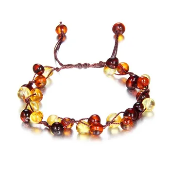 Natural Amber Beaded Rope Bracelet Handmade Children Baby Teething Beads Adjustable Bracelet Amber Jewelry Health Environmental 
Natural Amber Beaded Rope Bracelet Handmade Children Baby Teething Beads Adjustable Bracelet Amber Jewelry Health Environmental